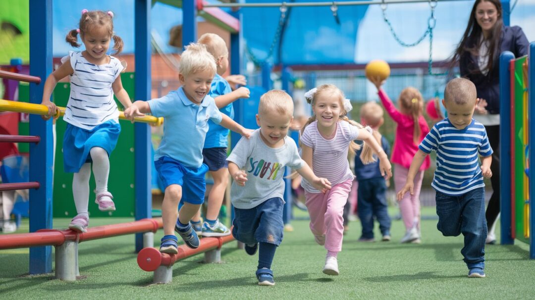 Kinder spielen draußen auf dem Spielplatz